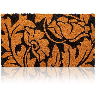 Floral Natural Coir Door Mat 17"x30" - Welcome Front Doormat Non Slip Rug for Home Indoor Outdoor Entrance