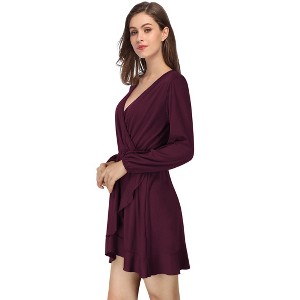 YESFASHION  Women's Casual T Shirt Dress 2025 Summer Long Sleeve Swing Dresses Puff Sleeve V-Neck Ruffles Pleated Party Dress - 1 of 4