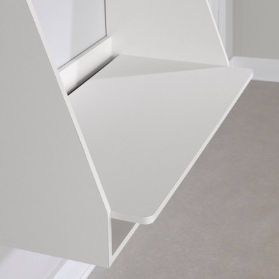 Pure White Wall Mounted Floating Desk with Open Storage Shelf
