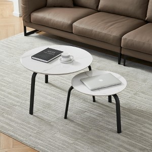NicBex Stylish Nesting Coffee Table Set of 2,Sintered Stone Circular/Square and Marble Tabletop,Center Table for Living Room - 1 of 4