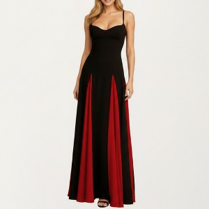 Anna-Kaci Women's Spaghetti Strap Floor Length Dress with Fitted Bodice  Flowing Skirt and Contrast Panel Design : Target