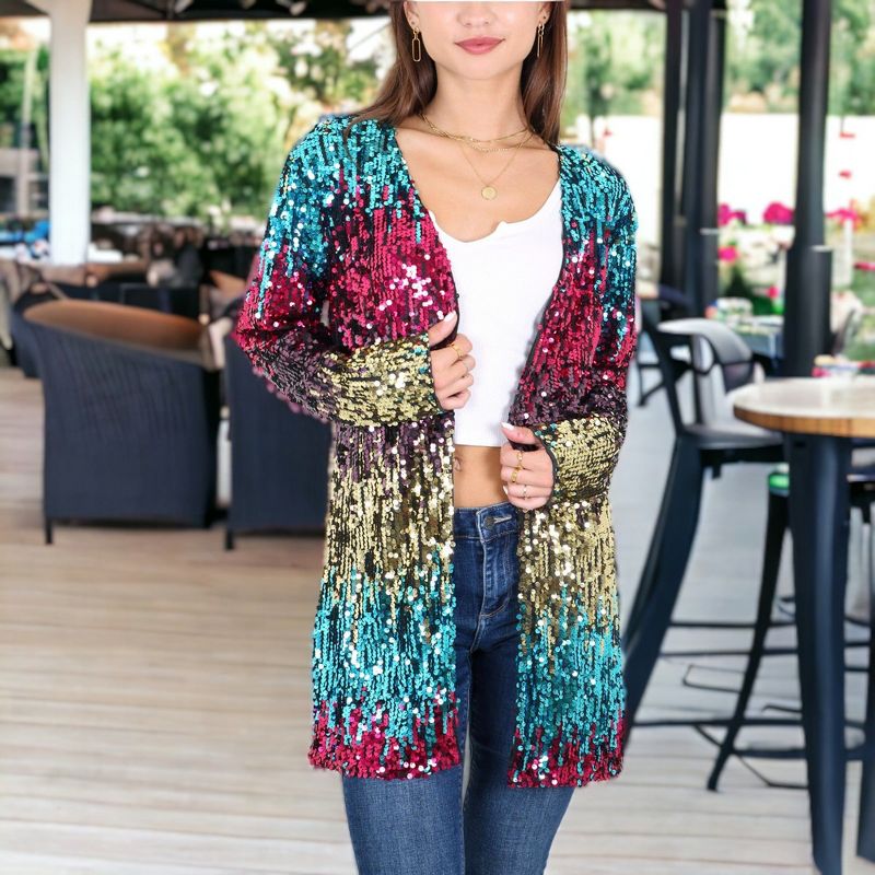 Anna-Kaci Women's Sequin Jacket Open Front Coat Blazer Party Cocktail Outerwear Cardigan, 2 of 5