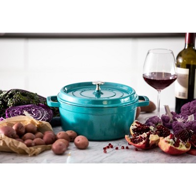 Turquoise Enameled Cast Iron 4-Quart Round Cocotte