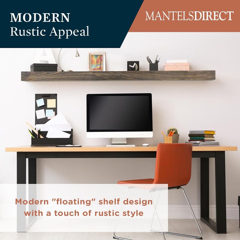 Modern Ember Vara Wood Mantel Shelf - Features Knots and Natural Distresssing, 2 of 10