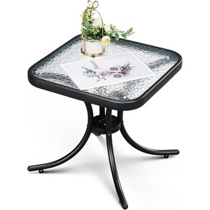 VINGLI Outdoor Side Table, 18" Patio Table Steel Frame Tempered Glass Top, Weatherproof Small Tables for Balcony Garden Poolside - 1 of 4