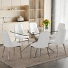 Lyngins 5-Piece Modern Tempered Glass Dining Set – Dining Table with Silver Fork-Shaped Legs & 4 PU Chairs, Kitchen Table Set for Dining Room - 2 of 4