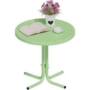 VINGLI Round Outdoor Side Table for Patio, Deck & Garden – Weather-Resistant Metal Accent Table End Table with Vintage Style, Perfect for Drinks - 1 of 4
