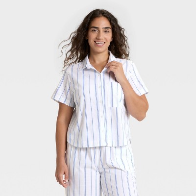 Women's Striped Cotton Blend Short Sleeve Pajama Shirt - Auden™