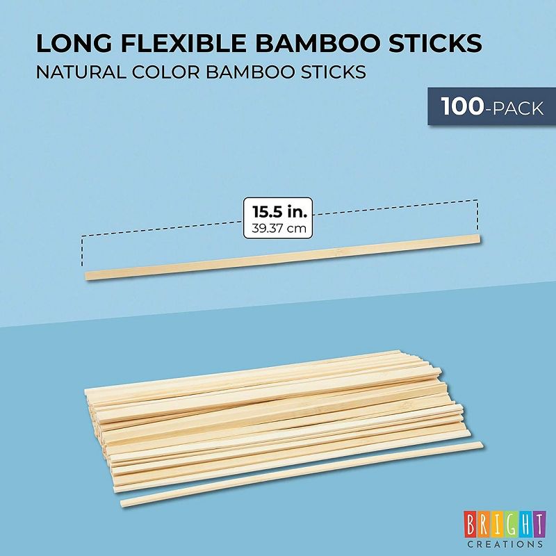Bright Creations 100 Pack Natural Bamboo Sticks for DIY Arts and Crafts, Flexible Wood, 15.5 in., 3 of 10