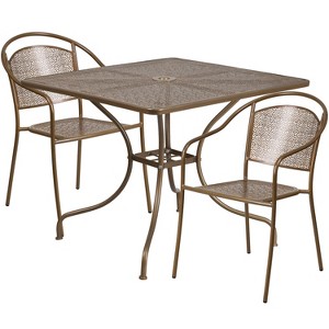 Flash Furniture Oia Commercial Grade 35.5" Square Indoor-Outdoor Steel Patio Table Set with 2 Round Back Chairs - 1 of 4