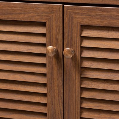 Walnut Finished 5-Shelf Wood Shoe Storage Cabinet with Drawer