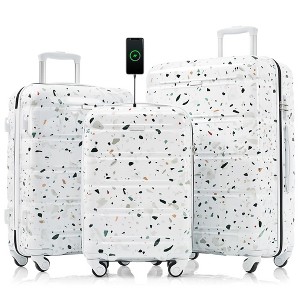 Naysaye Luggage Set of 3 Durable Hard Shell Spinner Wheels Airline Certified Carry on for Travel, White, 19.2"*11.6"*28.4" - 1 of 4