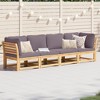 vidaXL Patio Lounge Set with Cushions - Solid Acacia Wood, 4-Piece Outdoor Furniture for Garden/Patio, Modular Design, Waterproof, Dark Gray Cushions - 3 of 4