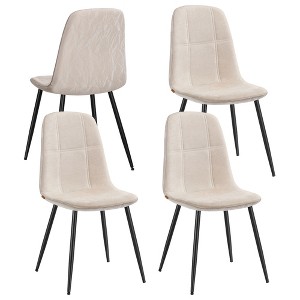 Set of 4 Dining Chairs, Metal Frame with Adjustable Feet, Chenille Fabric & Synthetic Leather Upholstery, Easy to Clean - 1 of 4