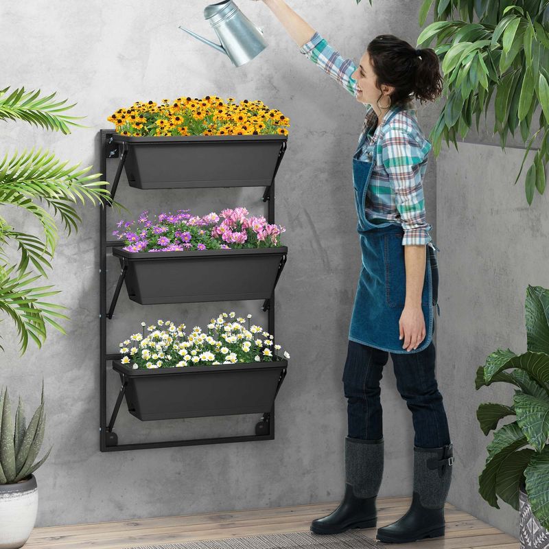 Costway Hanging Vertical Planter with 3 Planter Boxes & Detachable Hooks for Flowers, 4 of 11