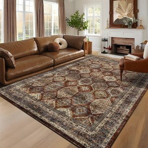 Vintage Oriental Printed Distressed Rug Washable Thin Low Pile Area Rugs for Living Room Indoor Retro Non Slip Soft Carpet for Bedroom - 1 of 4