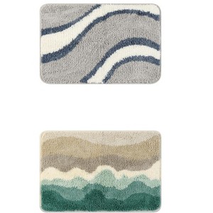 Unique Bargains 2 Pcs Wavy Stripes Non-Slip Absorbent Bath Mat for Bathroom Shower - 1 of 4