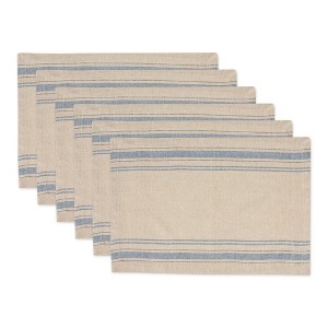 DII French Stripe Placemat Set 6 Piece, Taupe/Blue, 13x19" - 1 of 4