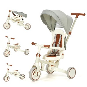 Foldable Baby Tricycle w/ Parent Handle, Safety Harness & Canopy – Adjustable for 1-6 Ages ,7-in-1 Balance Bike & Stroller Modes - 1 of 4