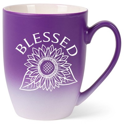 Elanze Designs Blessed Sunflower Two Toned Ombre Matte Purple and White 12 ounce Ceramic Stoneware Coffee Cup Mug