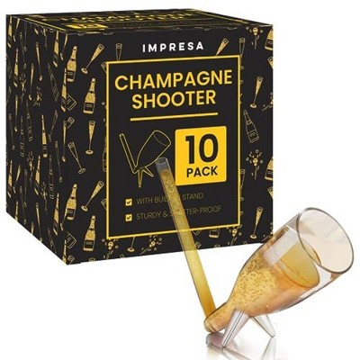 Impresa [10 Pack] Champagne Shooter Plastic Glass Set - Champagne Glasses with Stands