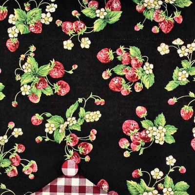 Black Strawberry Floral Cotton Scalloped Window Valance
