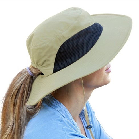 Women's Sun Hat with Ponytail Hole Foldable Wide Brim UV Protection[ Cap