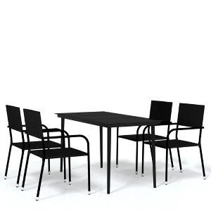vidaXL Garden Dining Set Black PE Rattan, Powder-Coated Steel, Glass - 55.1" Table Length Black 4-Piece - 1 of 4