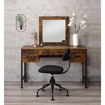 Juvanth Rustic Oak & Black Finish Vanity Desk & Mirror