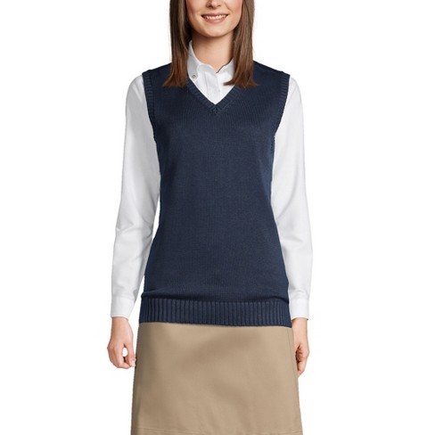 Lands End School Uniform Women s Cotton Modal Sweater Vest Large Classic Navy Target