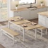 5 Pieces Dining Table Set for 4-6, 63" Large Extendable Dining Room Table Set for 4, Kitchen Table with Benches and Stools Space-Walnut - 2 of 4