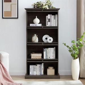 ORRD 4-Tier Brown Glass Display Cabinet, Curio Cabinet with Flip-Up Glass Doors & Adjustable Shelves - 1 of 4