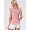 INSPIRE CHIC Women's Summer Gingham Square Neck Ruffle Sleeve Blouse - 4 of 4