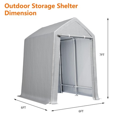 Portable Carport Shelter - Waterproof Storage Shed w/Roll-Up Zipper Doors, Sturdy Metal Frame, All-Season Protective Cover for Vehicles/Storage