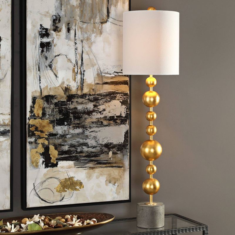 Uttermost Modern Table Lamp 39 1/2" Tall Metallic Gold Leaf Stacked Spheres White Linen Drum Shade for Living Room House Dining, 2 of 3