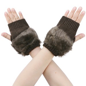 INSPIRE CHIC Women's Elastic Faux Fur Knit Half Finger Thumb Hole Wrist Sleeves Gloves for Windproof Dress 1Pair - 1 of 4