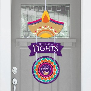 Big Dot of Happiness Happy Diwali - Hanging Porch Festival of Lights Party Outdoor Decorations - Front Door Decor - 3 Piece Sign - 1 of 4