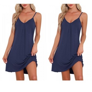 INSPIRE CHIC Women's 2 Pcs Sleeveless Camisole V Neck Pajama Dress Sleepwear Nightgowns - 1 of 4