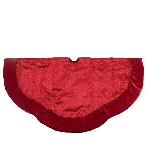 Northlight Glittered Swirl Velveteen Trimmed Christmas Tree Skirt - 48" - Red - 1 of 3