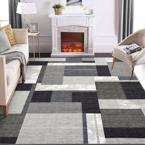 Large Machine Washable Area Rug - Modern Geometric Non Slip Low Pile Rug, Stain Resistant Indoor Carpet for Living Room, Bedroom, Office - 1 of 4