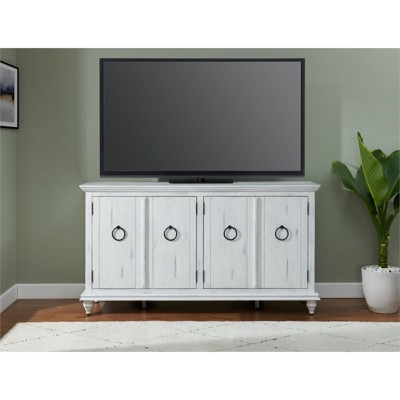 Rustic White Solid Wood TV Stand with Cabinet