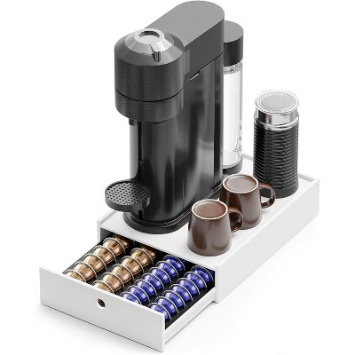 SpaceAid Bamboo Coffee Pod Holder Drawer Storage for Nespresso Vertuo Capsule,Compatible with 40 Big or 56 Small Vertuoline Pods (White)