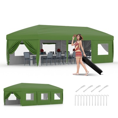 10x30 Heavy Duty Pop Up Canopy w/8 Sidewalls, Roller Bag & Full Kit (Anchors, Ropes, Stakes) - 3 Height Adjustable