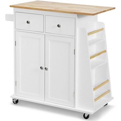 Tangkula Rolling Kitchen Island Utility Trolley Cabinet Storage Spice Towel Rack White