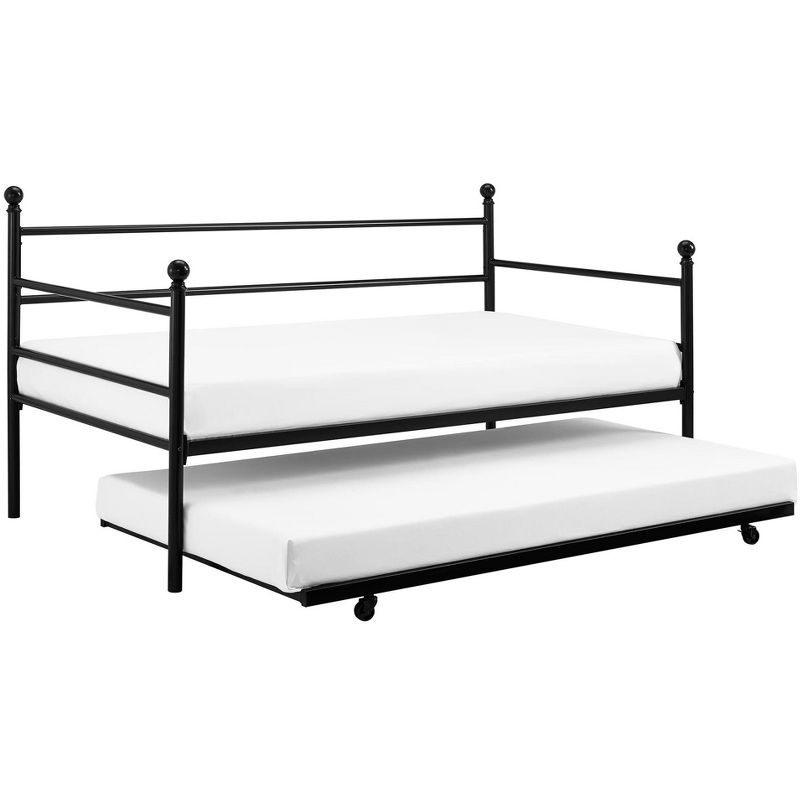 SKONYON Twin Size Metal Daybed with Adjustable Trundle Bed Pop Up Trundle Modern Luxe Black, 2 of 12
