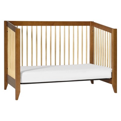 Chestnut and Natural Mid-Century Modern Convertible Crib