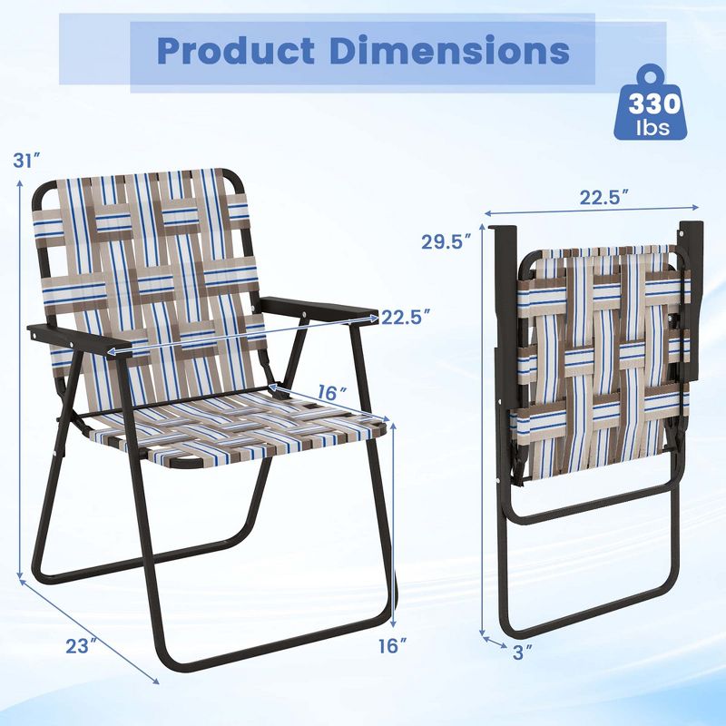 Costway 2/4/6 PCS Folding Beach Chair Camping Lawn Webbing Chair Lightweight 1 Position Brown, 3 of 10
