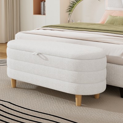 Upholstered Storage Ottoman with Wood Legs,Storage Bench for Bedroom, Living Room-Tanpinhause