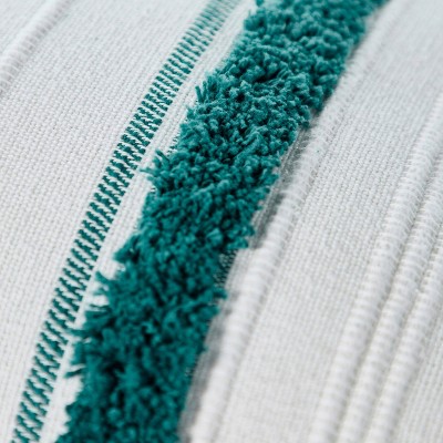 Teal and White Striped Cotton Lumbar Pillow with Tassels