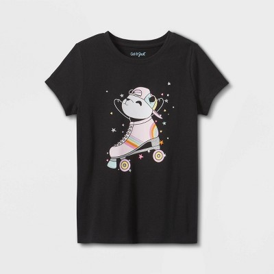 Girls' 'Skating Panda' Short Sleeve Graphic T-Shirt - Cat & Jack™ Black